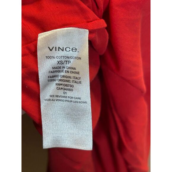 Vince Women's Size XS Red Midi Wrap Dress Short Sleeve V-Neck Poplin EUC - Picture 8 of 9
